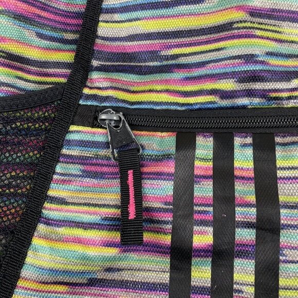 Adidas Drawstring Bag Backpack Women's Colorful Triple Stripe Logo Zip Pocket - Picture 7 of 12